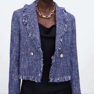 ZARA Blue Tweed Blazer Jacket